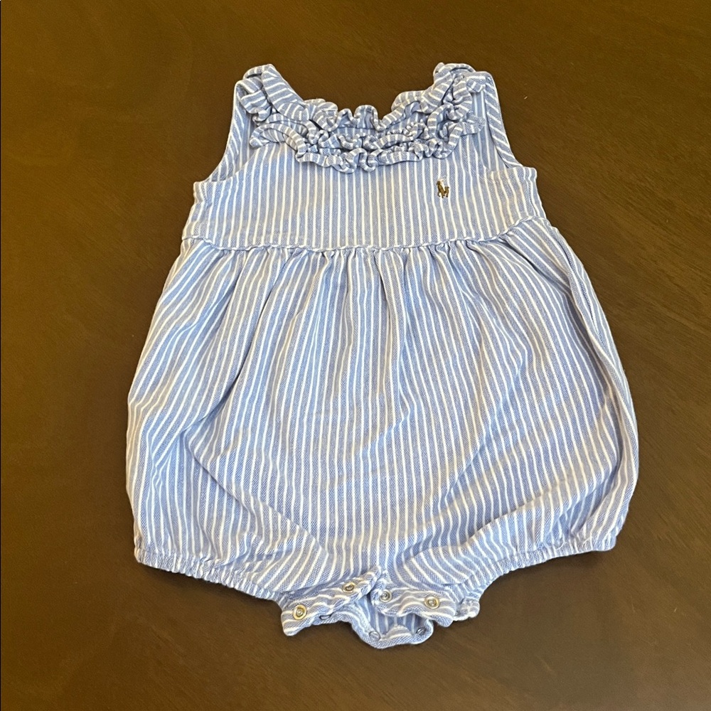 Ralph Lauren Light Blue and White Striped Baby Outfit
